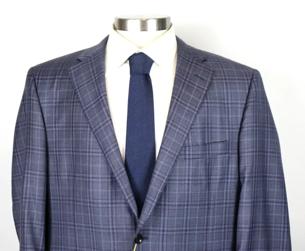 Heritage Sport Coat 46 R Mens Purple Plaid 130s Wool B Fit Two Button Blazer